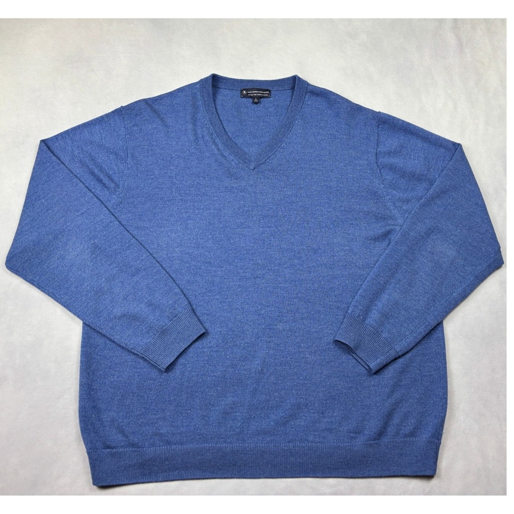 Hart Schaffner Marx Blue Extra Fine Merino Wool V-Neck Sweater Mens XL